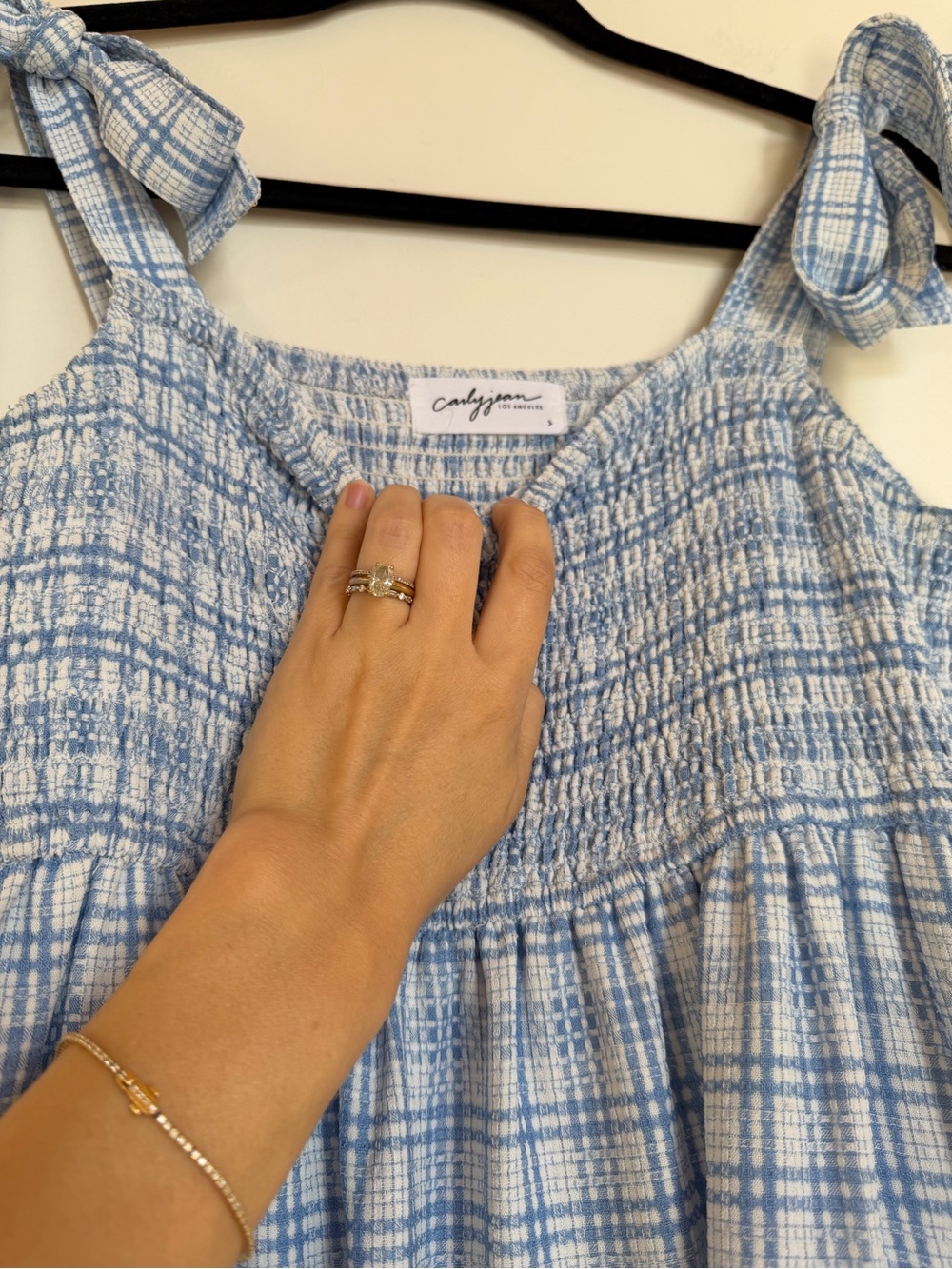 Carly Jean Blue Plaid Print Tie Sleeve Maxi Dress Size Small - Picture 6 of 10